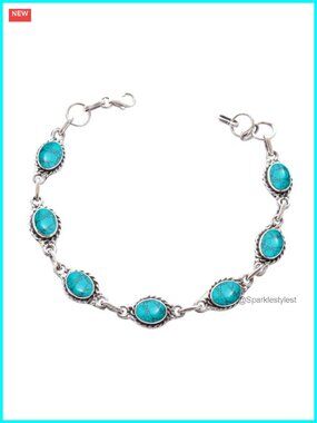 Handmade Gemstone Link Bracelet Adjustable 7-8in Minimalist Oval